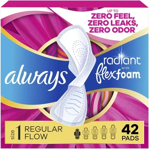 Always Radiant Flexfoam Pads with Wings, Size 1, Regular Absorbency, Lightly Scented, 42 Count Always Radiant Flexfoam Pads with Wings, Size 1, Regular Absorbency, Lightly Scented, 42 Count