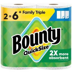 Bounty Paper Towels Quick Size, White, 2 Family Triple Rolls = 6+ Regular Rolls Bounty Paper Towels Quick Size, White, 2 Family Triple Rolls = 6+ Regular Rolls