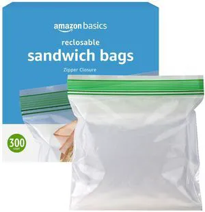 Amazon Basics Resealable Double Zipper Sandwich Storage Bags, 300 Count Amazon Basics Resealable Double Zipper Sandwich Storage Bags, 300 Count
