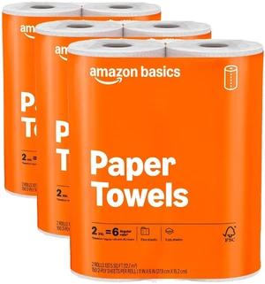 Amazon Basics 2-Ply Flex-Sheets Paper Towels, 6 Rolls = 20 Regular Rolls, 150 Sheets per Roll, Everyday Value Amazon Basics 2-Ply Flex-Sheets Paper Towels, 6 Rolls = 20 Regular Rolls, 150 Sheets per Roll, Everyday Value