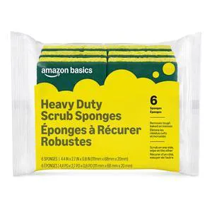 Amazon Basics Heavy Duty Dual-Sided Scrub Sponges, Reusable, 4.4 x 2.7 x 0.8in, Yellow/Green, 6-Pack Amazon Basics Heavy Duty Dual-Sided Scrub Sponges, Reusable, 4.4 x 2.7 x 0.8in, Yellow/Green, 6-Pack