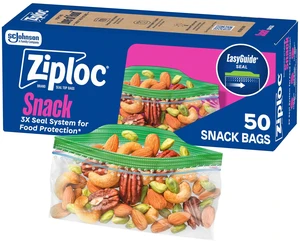 Ziploc Snack Bags, Easy Open and Close, Small Plastic Food Storage, 50 Count Ziploc Snack Bags, Easy Open and Close, Small Plastic Food Storage, 50 Count