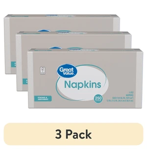 Great Value Disposable Paper Napkins, White, 3 Pack, 12in x 12in, 250 Count Great Value Disposable Paper Napkins, White, 3 Pack, 12in x 12in, 250 Count