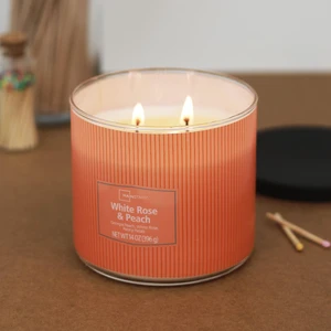 Mainstays White Rose and Peach 3-Wick Textured Wrap Candle, 14 oz Mainstays White Rose and Peach 3-Wick Textured Wrap Candle, 14 oz
