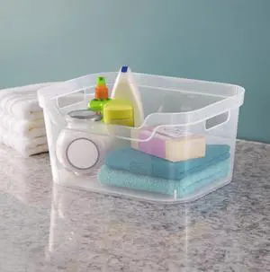 Large Open Bin with Scoop Front, Clear Plastic Large Open Bin with Scoop Front, Clear Plastic