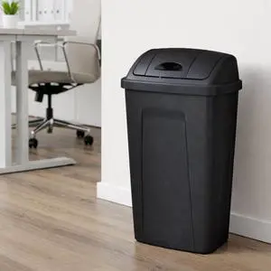 Kitchen Trash Can, 13 Gallon Plastic Garbage Bin with Swing Top Lid, Black Kitchen Trash Can, 13 Gallon Plastic Garbage Bin with Swing Top Lid, Black
