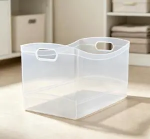Utility Storage Organizer Bin, Clear Plastic, Built-In Handles, 15 in x 10 in x 9.5 in Utility Storage Organizer Bin, Clear Plastic, Built-In Handles, 15 in x 10 in x 9.5 in