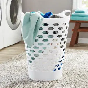 Flexible Round Laundry Hamper, White Plastic Flexible Round Laundry Hamper, White Plastic