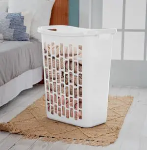 Rectangular Open Plastic Hamper, for Narrow Spaces, White, Adult Rectangular Open Plastic Hamper, for Narrow Spaces, White, Adult