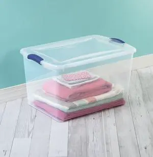 66 Quart Large Latching Storage Bin, Clear Plastic Storage Container with Latch Lid, Blue 66 Quart Large Latching Storage Bin, Clear Plastic Storage Container with Latch Lid, Blue