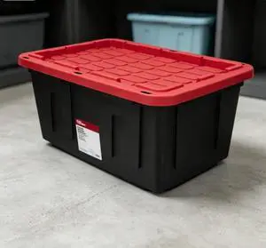 27 Gallon Large Storage Bin with Snap Lid, Black and Red, Heavy Duty Plastic Storage Container 27 Gallon Large Storage Bin with Snap Lid, Black and Red, Heavy Duty Plastic Storage Container