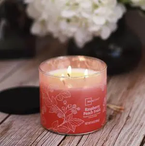 3-Wick Ombre Wrap Raspberry Peach Scented Candle, 14 oz 3-Wick Ombre Wrap Raspberry Peach Scented Candle, 14 oz