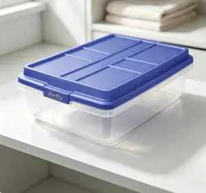 HI-RISE 40 Quart Medium Latching Storage Bin, Clear Plastic Storage Container with HI-RISE Latch Lid, Blue HI-RISE 40 Quart Medium Latching Storage Bin, Clear Plastic Storage Container with HI-RISE Latch Lid, Blue
