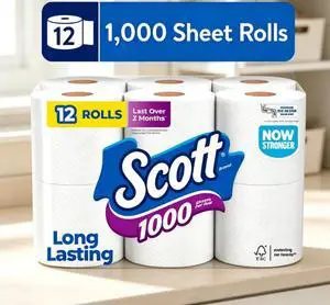 1000 Toilet Paper, 12 Rolls, 1,000 Sheets per Roll 1000 Toilet Paper, 12 Rolls, 1,000 Sheets per Roll