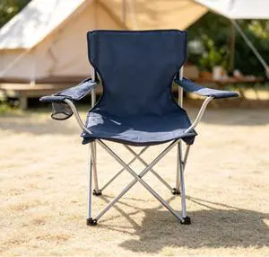 Quad Folding Camp Chair with Cup Holder, Dark Blue Quad Folding Camp Chair with Cup Holder, Dark Blue