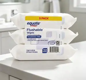 Equate Flushable Wet Wipes, Fragrance Free, 144 Wipes, 3 Pack Equate Flushable Wet Wipes, Fragrance Free, 144 Wipes, 3 Pack