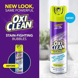 OxiClean Foam-Tastic Foaming Bathroom Cleaner, Removes Soap Scum, Grime & Stains, Fresh Scent, 19 oz OxiClean Foam-Tastic Foaming Bathroom Cleaner, Removes Soap Scum, Grime & Stains, Fresh Scent, 19 oz