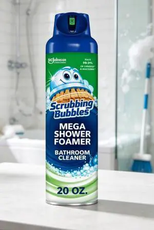 Scrubbing Bubbles Mega Shower Foamer Aerosol, Tough Foaming Bathroom, Tile, Shower & Tub Disinfectant Cleaner, Rainshower, 20 oz Scrubbing Bubbles Mega Shower Foamer Aerosol, Tough Foaming Bathroom, Tile, Shower & Tub Disinfectant Cleaner, Rainshower, 20 oz