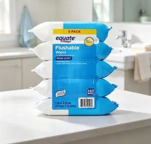 Equate Flushable Cleansing Cloths, Fresh Scent, 240 Wipes, 5 Resealable Packs Equate Flushable Cleansing Cloths, Fresh Scent, 240 Wipes, 5 Resealable Packs