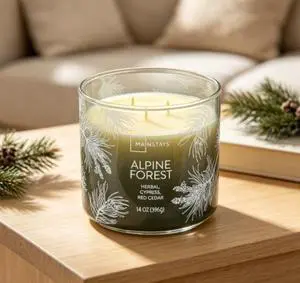 Mainstays Alpine Forest 3-Wick Ombre Wrapped Scented Jar Candle, 14 oz Mainstays Alpine Forest 3-Wick Ombre Wrapped Scented Jar Candle, 14 oz