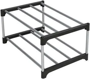Mainstays 2-Tier Black and Silver Shoe Rack for Shoe Storage with Iron Poles & Plastic Connectors, Holds up to 4 Pairs Mainstays 2-Tier Black and Silver Shoe Rack for Shoe Storage with Iron Poles & Plastic Connectors, Holds up to 4 Pairs