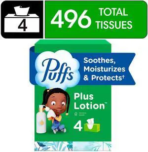 Puffs Plus Lotion Facial Tissues, 4 Family Boxes, 124 tissues per box Puffs Plus Lotion Facial Tissues, 4 Family Boxes, 124 tissues per box