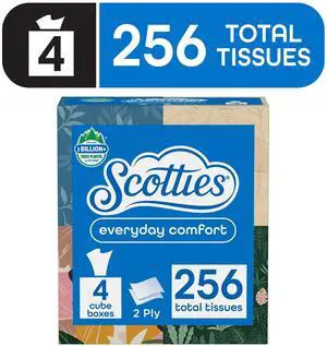Scotties Everyday Comfort Facial Tissues, 4 Cube Boxes, 64 Facial Tissues per Box, 2-Ply (256 Total Sheets) Scotties Everyday Comfort Facial Tissues, 4 Cube Boxes, 64 Facial Tissues per Box, 2-Ply (256 Total Sheets)