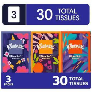 (3 pack) Kleenex On-The-Go 3-Ply Facial Tissues, 3 Pack (30 Total Tissues) (3 pack) Kleenex On-The-Go 3-Ply Facial Tissues, 3 Pack (30 Total Tissues)