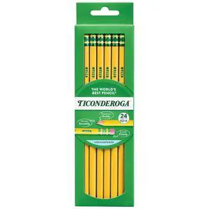Ticonderoga Wood Pencils, Unsharpened, #2 HB .3 mm Lead, Yellow, 24 Count Ticonderoga Wood Pencils, Unsharpened, #2 HB .3 mm Lead, Yellow, 24 Count