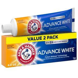 ARM & HAMMER Advance White Anticavity Whitening Toothpaste with Fluoride, Clean Mint, 6 oz, 2 Pack ARM & HAMMER Advance White Anticavity Whitening Toothpaste with Fluoride, Clean Mint, 6 oz, 2 Pack