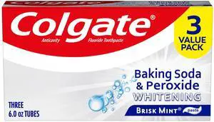 Colgate Baking Soda and Peroxide Whitening Toothpaste, Brisk Mint, 3 Pack, 6 oz Colgate Baking Soda and Peroxide Whitening Toothpaste, Brisk Mint, 3 Pack, 6 oz