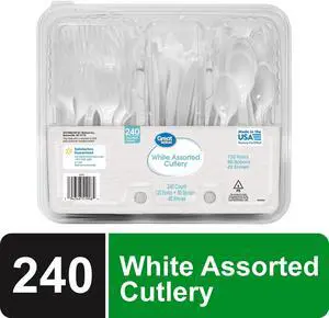 Great Value Plastic Disposable Cutlery Set, White, 240 Count Great Value Plastic Disposable Cutlery Set, White, 240 Count