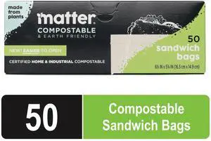 Matter Compostable Sandwich Bags, 50 Count Matter Compostable Sandwich Bags, 50 Count