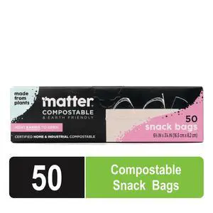 Matter Compostable Snack Size Food Storage Bags, 50 Count Matter Compostable Snack Size Food Storage Bags, 50 Count