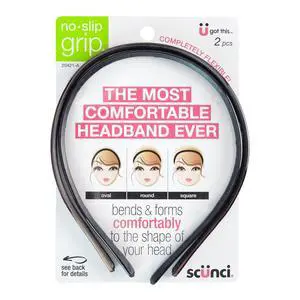 Scunci No-Slip Grip Flexible Skinny Plastic Headbands, Multicolor, 2 Count Scunci No-Slip Grip Flexible Skinny Plastic Headbands, Multicolor, 2 Count