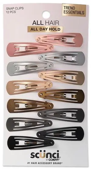 Scunci Decorative Open Side Design Snap Clips, Multicolor, 12 Count Scunci Decorative Open Side Design Snap Clips, Multicolor, 12 Count