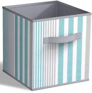 Sorbus Collapsible Fabric Cube Storage Bin (10.5" x 10.5"), Vertical Stripe Pattern, Aqua Sorbus Collapsible Fabric Cube Storage Bin (10.5" x 10.5"), Vertical Stripe Pattern, Aqua