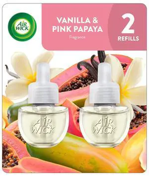 Air Wick Plug-In Scented Oil Warmer Air Freshener Refills, Vanilla & Pink Papaya, 2 Count Air Wick Plug-In Scented Oil Warmer Air Freshener Refills, Vanilla & Pink Papaya, 2 Count