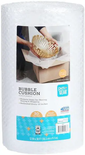 Pen+Gear 12 in. x 30 ft. Bubble Cushion Roll, Clear, Plastic, 3/16" Small Bubbles Pen+Gear 12 in. x 30 ft. Bubble Cushion Roll, Clear, Plastic, 3/16" Small Bubbles