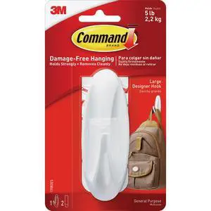 Command, MMM17083ES, Large Designer Hook, 1 / Pack, White Command, MMM17083ES, Large Designer Hook, 1 / Pack, White