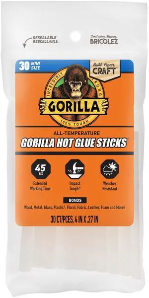 Gorilla Glue Clear 4 inch Dual Temp Mini Hot Glue Sticks, 30 Count Gorilla Glue Clear 4 inch Dual Temp Mini Hot Glue Sticks, 30 Count
