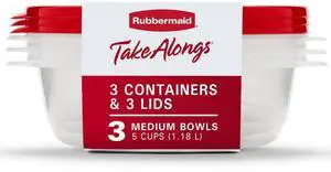 Rubbermaid TakeAlongs, 5 Cup, Set of 3, Red, Medium Bowls Plastic Food Storage Containers Rubbermaid TakeAlongs, 5 Cup, Set of 3, Red, Medium Bowls Plastic Food Storage Containers