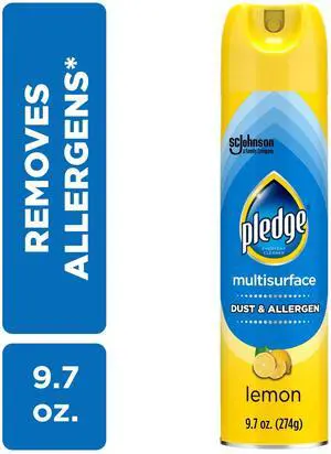 Pledge Clean It Dust & Allergen Multi Surface Cleaner Spray, Spring Cleaning Supplies, Lemon Scent, 9.7 Ounce Pledge Clean It Dust & Allergen Multi Surface Cleaner Spray, Spring Cleaning Supplies, Lemon Scent, 9.7 Ounce