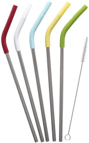GoodCook PROfreshionals Stainless Steel Reusable Straws with Cleaning Brush, Pack of 5 GoodCook PROfreshionals Stainless Steel Reusable Straws with Cleaning Brush, Pack of 5
