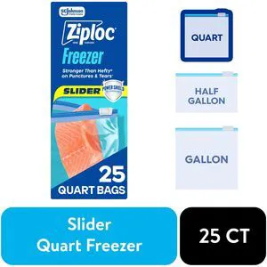 Ziploc® Brand Quart Freezer Slider Food Storage Bags, Power Shield Technology for More Durability, 25 Count Ziploc® Brand Quart Freezer Slider Food Storage Bags, Power Shield Technology for More Durability, 25 Count
