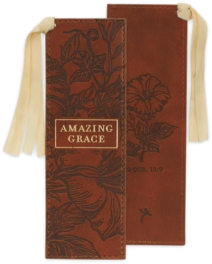 Christian Art Gifts Premium Vegan Leather Bookmark for Women: Amazing Grace - Inspirational, Cute Encouraging Faith-based Reading Accessory, Heat-debossed Floral Design w/ Canvas Ribbon, Brown & Gold Christian Art Gifts Premium Vegan Leather Bookmark for Women: Amazing Grace - Inspirational, Cute Encouraging Faith-based Reading Accessory, Heat-debossed Floral Design w/ Canvas Ribbon, Brown & Gold