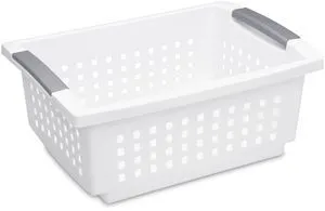 Sterilite Medium Stacking Basket, Open Plastic Bin, Space Saving Organizers, White Sterilite Medium Stacking Basket, Open Plastic Bin, Space Saving Organizers, White