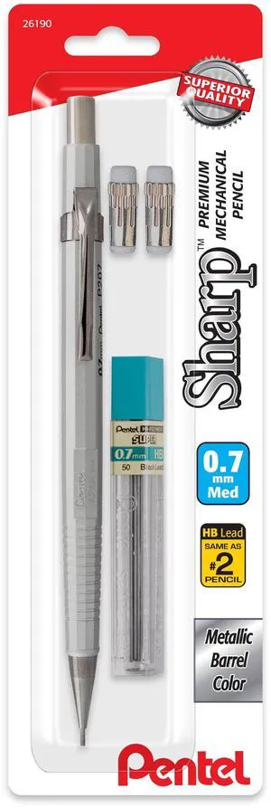 Pentel Sharp Metallic Mechanical Pencil, .7mm point with Lead and Erasers Pentel Sharp Metallic Mechanical Pencil, .7mm point with Lead and Erasers
