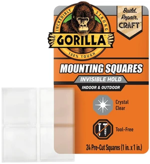 Gorilla 1" Double-Sided Mounting Tape Squares, 24 Pre-Cut Pieces, Clear, Model 6068701, New Gorilla 1" Double-Sided Mounting Tape Squares, 24 Pre-Cut Pieces, Clear, Model 6068701, New