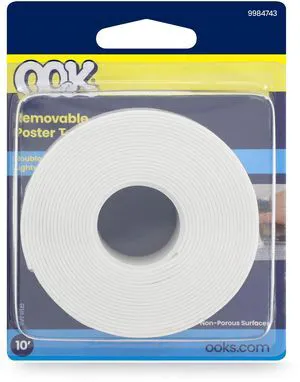 Ook Double Sided Removable Poster Tape, 10 ft, 1 lb, Rubber Adhesive, White, 1 roll Ook Double Sided Removable Poster Tape, 10 ft, 1 lb, Rubber Adhesive, White, 1 roll
